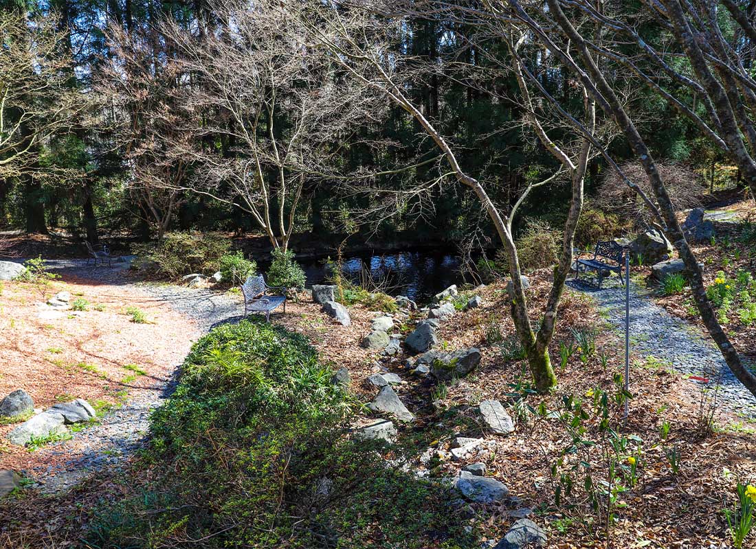 Kennesaw, GA - A Small Creek Flowing Over Rocks at Smith-Gilbert Gardens in Kennesaw Georgia